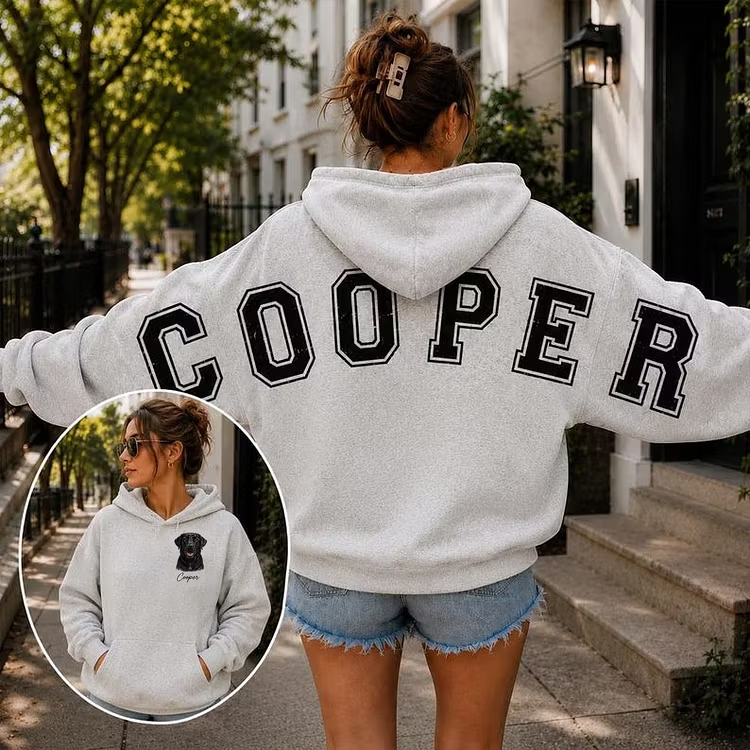 Custom Pet Portrait Sweatshirt with Distressed Big Back Name, Dog Mom Hoodie
