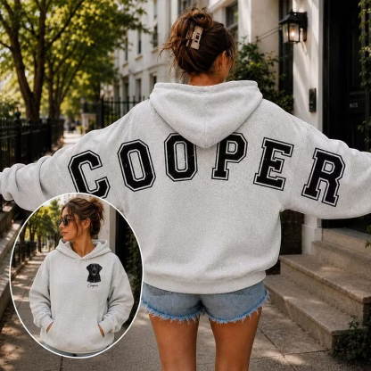 Custom Pet Portrait Sweatshirt with Distressed Big Back Name, Dog Mom Hoodie