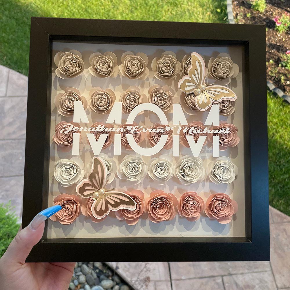 Personalized Mom Flower Shadow Box with Kid's Names Gift Ideas For Mom Grandma-forlovever