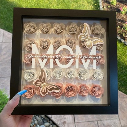 Personalized Mom Flower Shadow Box with Kid's Names Gift Ideas For Mom Grandma-forlovever