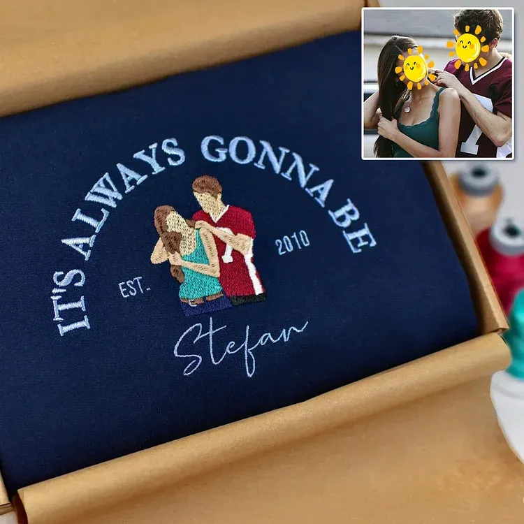 I Feel In Love With You Custom Couple Embroidered Hoodie with Your Text & Date