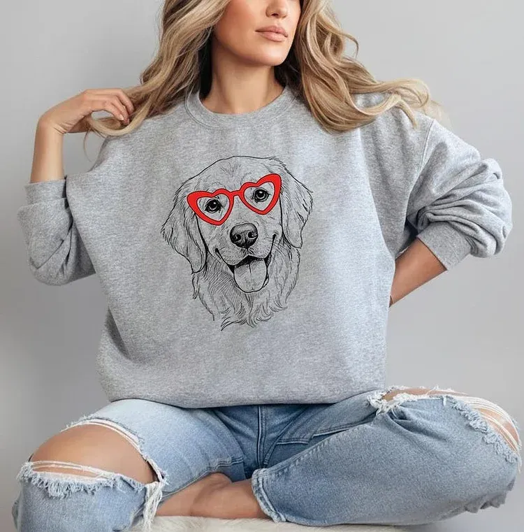 Custom Pet Valentine’s Day Sweatshirt - Personalized Dog/Cat Heart Glasses Graphic Sweats