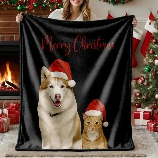 Custom Christmas Pet Portrait Blanket