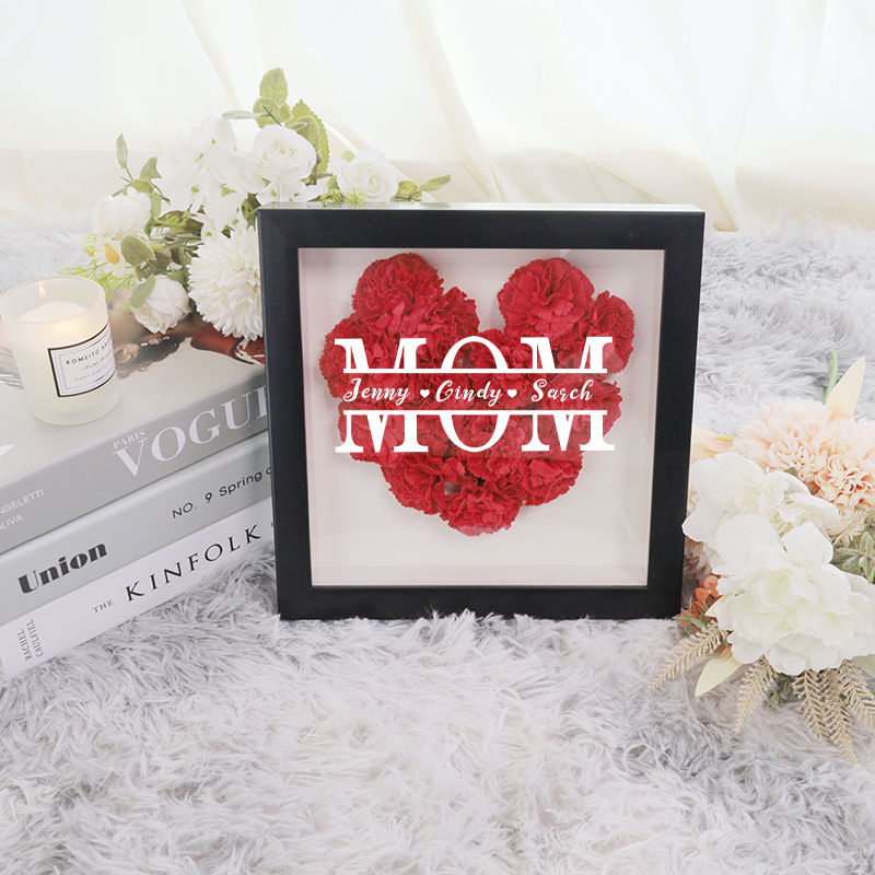 Mom Heart Shaped Monogram Flower Shadow Box With Carnation Best Gift-forlovever