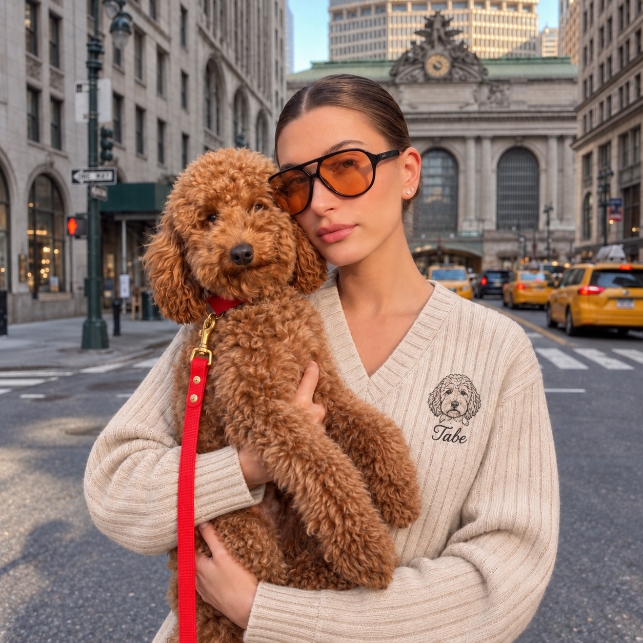 Personalized Pet Portrait V-Neck Knit Sweater – Custom Pet Photo & Name Embroidery