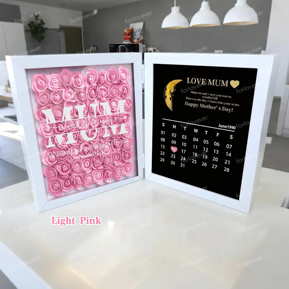 NANA Mum We Love You With REAL MOON PHASE Anniversary Calendar - Personalized Flower Shadow Box-forlovever