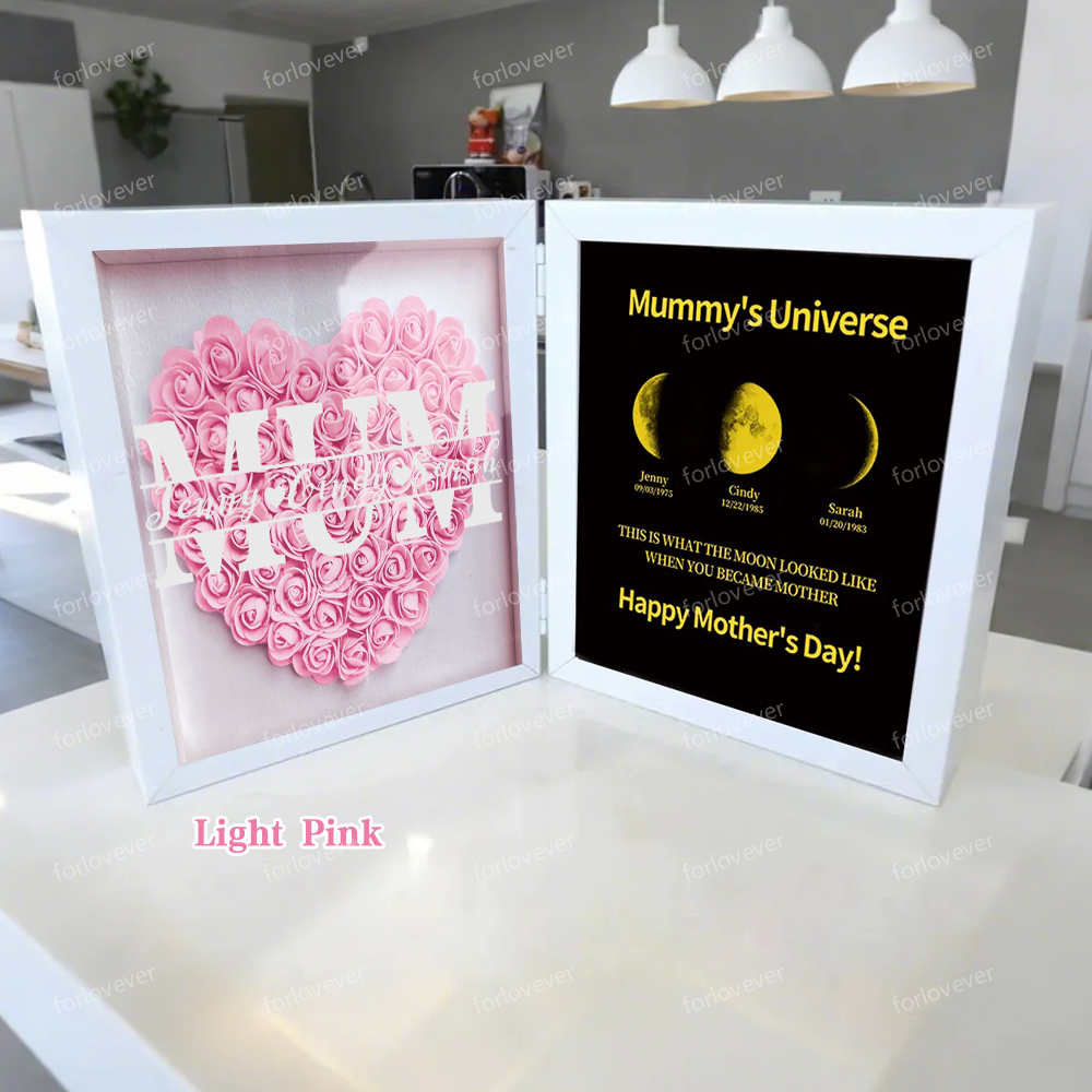 Mother's Day With REAL MOON PHASE Anniversary Calendar - Mummy's Universe Personalized Flower Shadow Box-forlovever