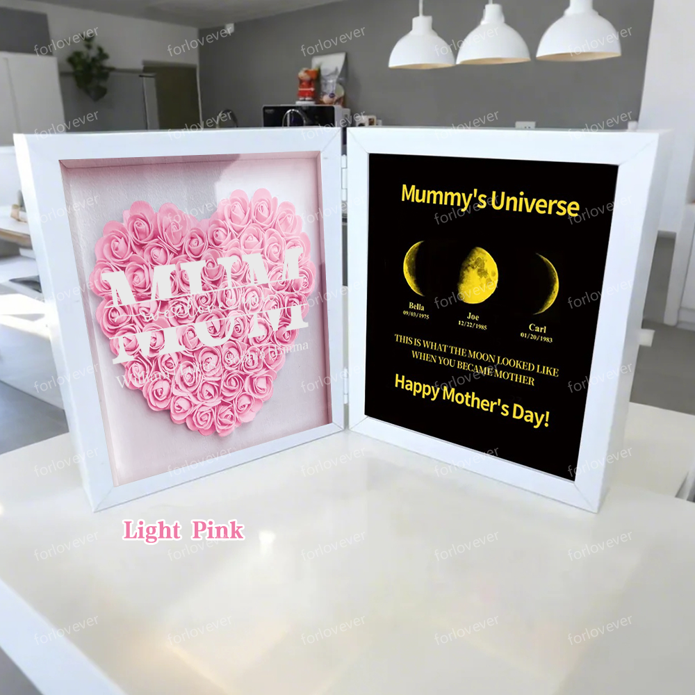 Mum We Love You With REAL MOON PHASE Anniversary Calendar - Mummy's Universe Personalized Heart Shape Flower Shadow Box-forlovever