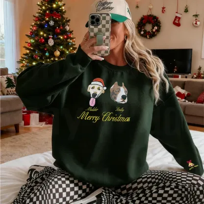 Custom Embroidered Pet Photo Christmas Sweatshirt Hoodie T-shirt Christmas Gift