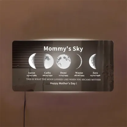 Custom Moon Phase Frame Mirror Light With Text & Date- Custom Art Frame for Mom - Mommy's Universe