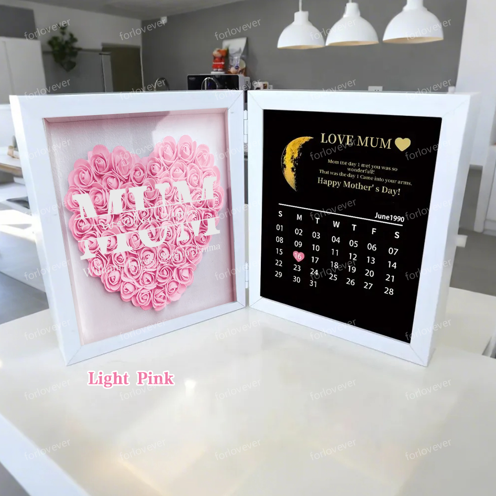 Mum We Love You With REAL MOON PHASE Anniversary Calendar - Personalized Flower Shadow Box-forlovever