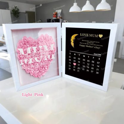 Mum We Love You With REAL MOON PHASE Anniversary Calendar - Personalized Flower Shadow Box-forlovever