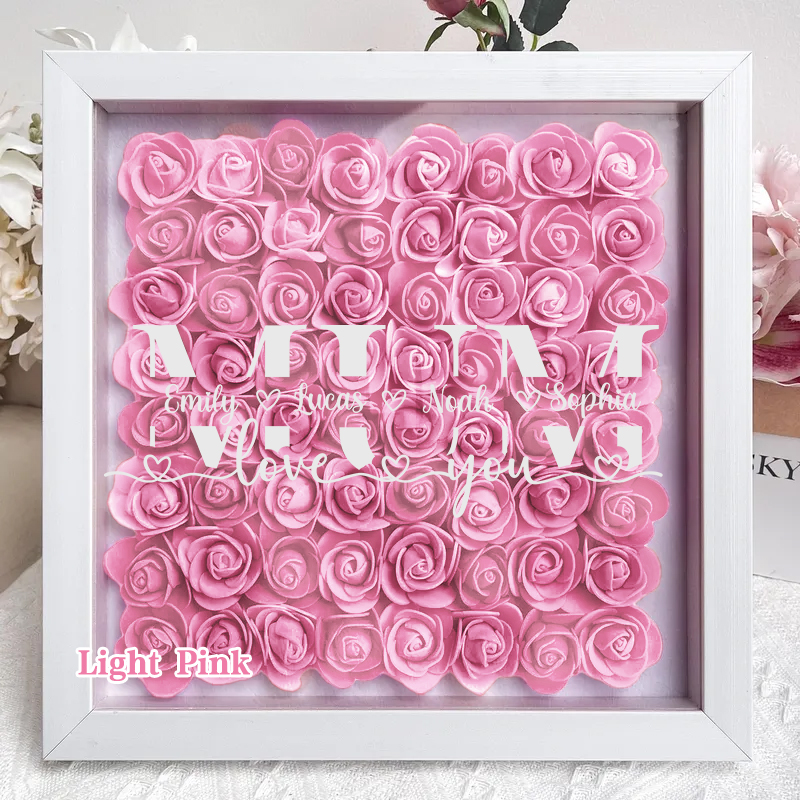MOM-Love you- Personalized Flower Shadow Box Custom Name & Text Square Rose Frame Decorations Mother's Day Gift-forlovever