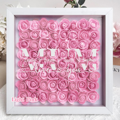 MOM-Love you- Personalized Flower Shadow Box Custom Name & Text Square Rose Frame Decorations Mother's Day Gift-forlovever