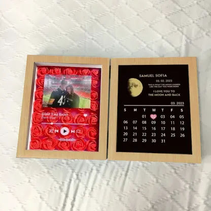 (Square With Song) Custom Flowers Frame with REAL MOON PHASE Anniversary Calendar