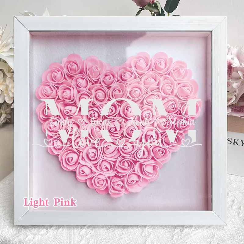  MOM-Love you- Personalized Flower Shadow Box Custom Name & Text Heart Rose Frame Decorations Mother's Day Gift-forlovever