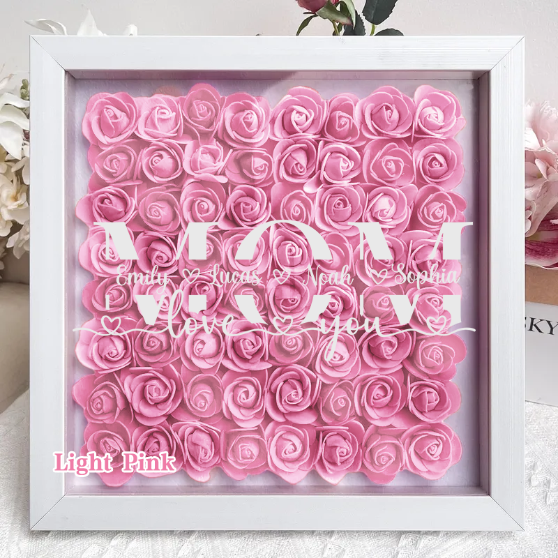 MOM-Love you- Personalized Flower Shadow Box Custom Name & Text Square Rose Frame Decorations Mother's Day Gift-forlovever