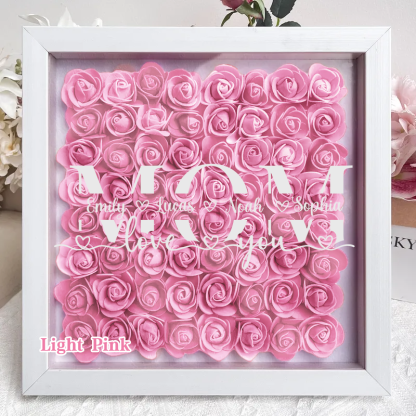 MOM-Love you- Personalized Flower Shadow Box Custom Name & Text Square Rose Frame Decorations Mother's Day Gift-forlovever