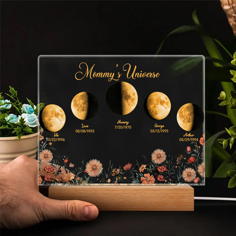 Mommy's Universe - Custom Moon Phase Wood Base Led Light-forlovever