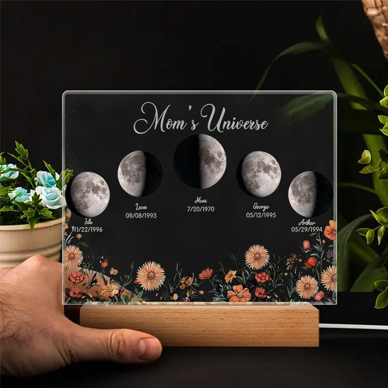Mommy's Universe - Custom Moon Phase Wood Base Led Light-forlovever