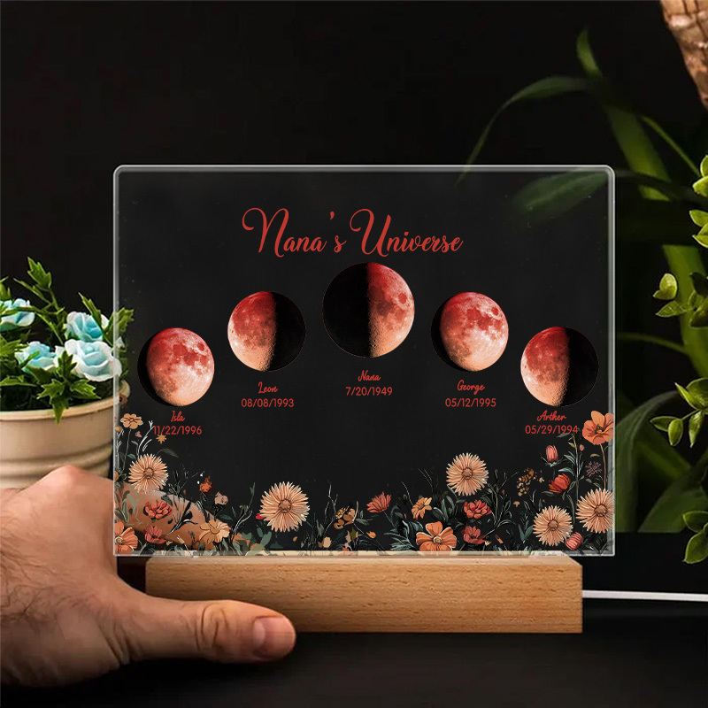 Mommy's Universe - Custom Moon Phase Wood Base Led Light-forlovever