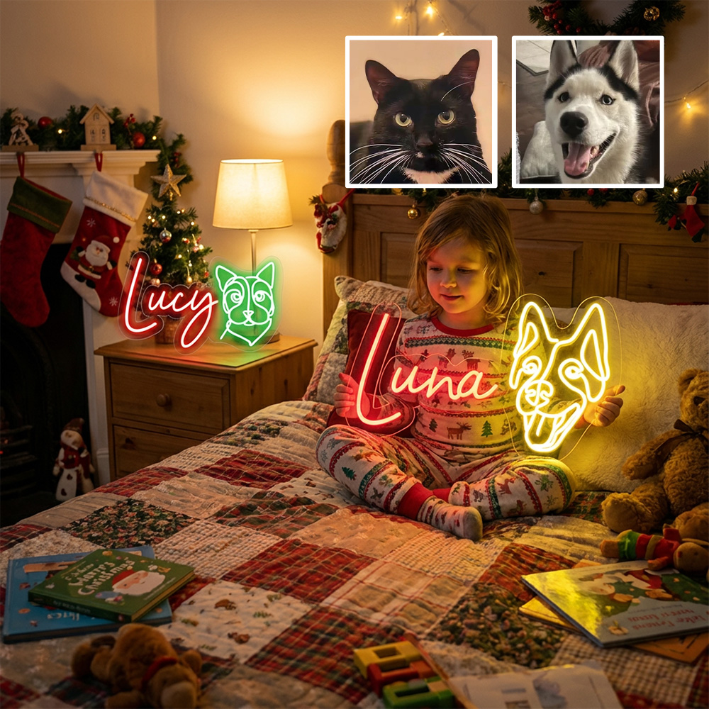 Customized Pet Photos And Names Led Neon Christmas Art Wall Decoration For Bedroom