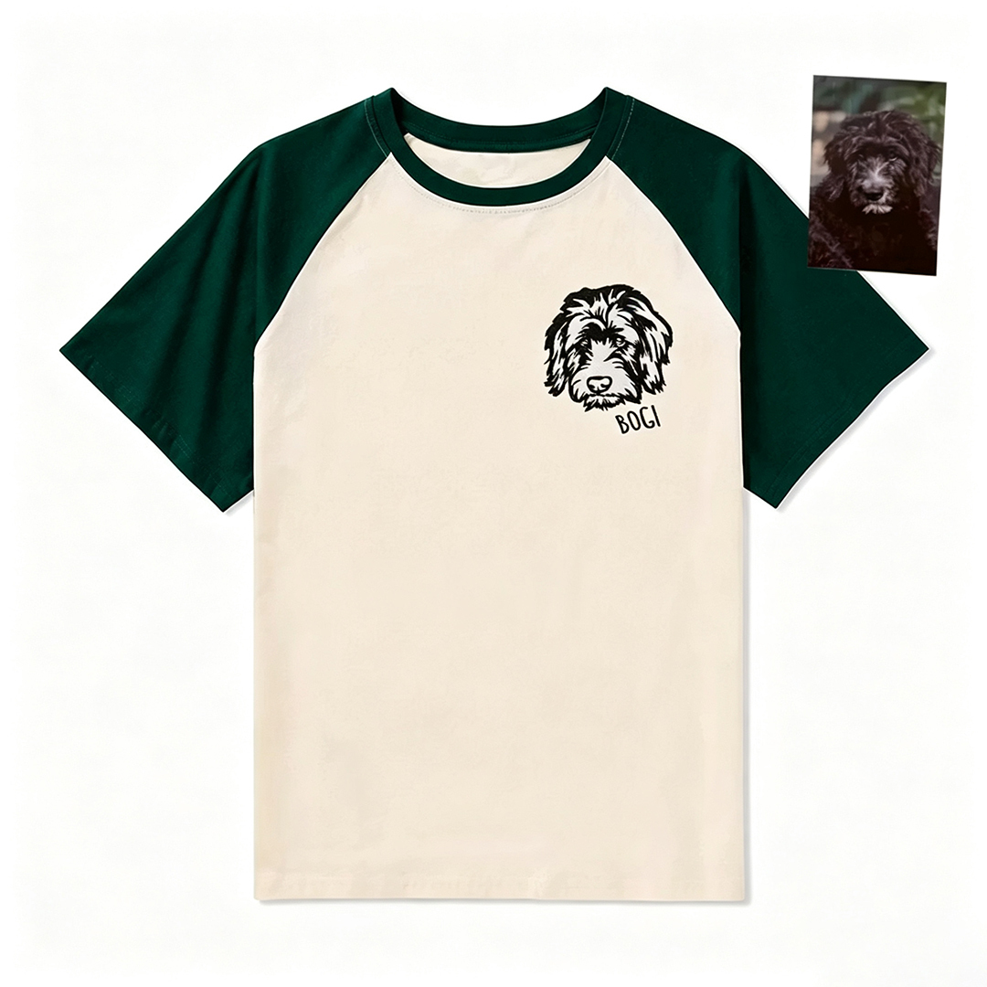 Custom Embroidered Pet Face Raglan T Shirt Personalized Gift for Dog And Cat Lovers