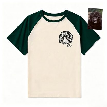 Custom Embroidered Pet Face Raglan T Shirt Personalized Gift for Dog And Cat Lovers
