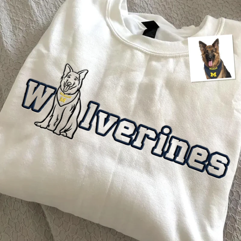 Custom College Team Embroidered Sweatshirt – Personalized College Spirit Wear, Pet Protrait Embroidered Sweatshirt, Game Day Outfit-forlovever