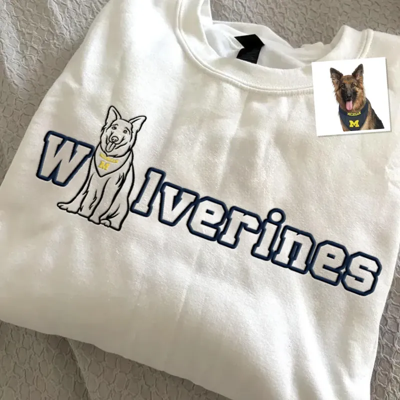 Custom College Team Embroidered Sweatshirt – Personalized College Spirit Wear, Pet Protrait Embroidered Sweatshirt, Game Day Outfit-forlovever