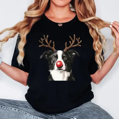 Custom Christmas Dog Photo Sweatshirt, Funny Dog Reindeer Sweatshirt