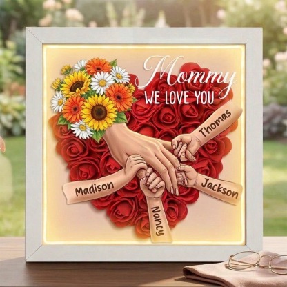 Forlovever™ Sunflower Personalized Mom Holding Hands Memorial Shadow Box – Custom Name Remembrance Frame, Mother’s Day In Loving Memory Gift