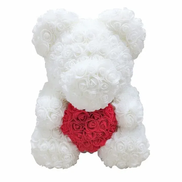 Rose Teddy Bear With Pearl (Handmade Rose, Preserved Forever)