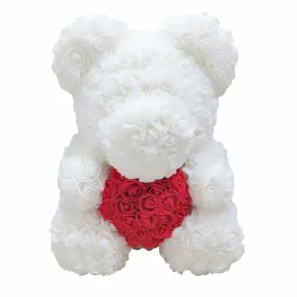 Rose Teddy Bear With Pearl (Handmade Rose, Preserved Forever)