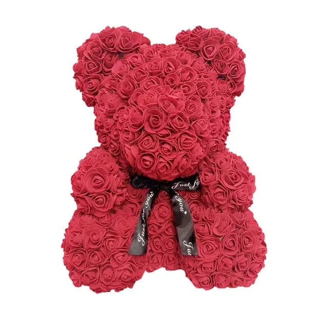 Rose Teddy Bear With Pearl (Handmade Rose, Preserved Forever)
