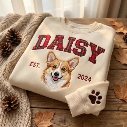 Custom Pet Portrait Floral Applique Embroidered Sweatshirt Hoodie T-shirt
