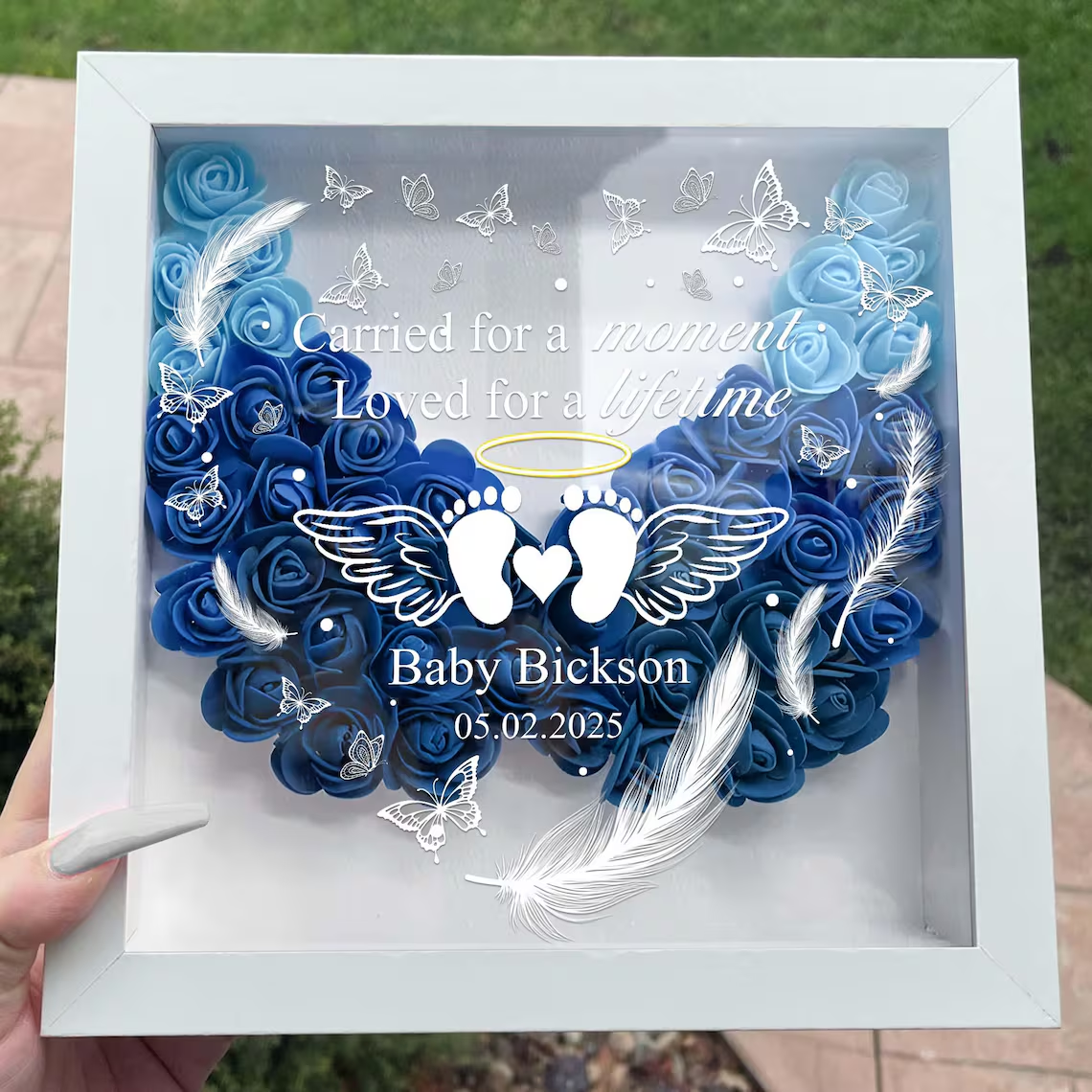 Personalized Baby Memorial Flower Shadow Box, Baby Memorial Keepsake, Mother's Day Gift-forlovever