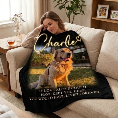 Customized Dog Photo Blanket with Name, Personalized Pet Memorial Blanket
