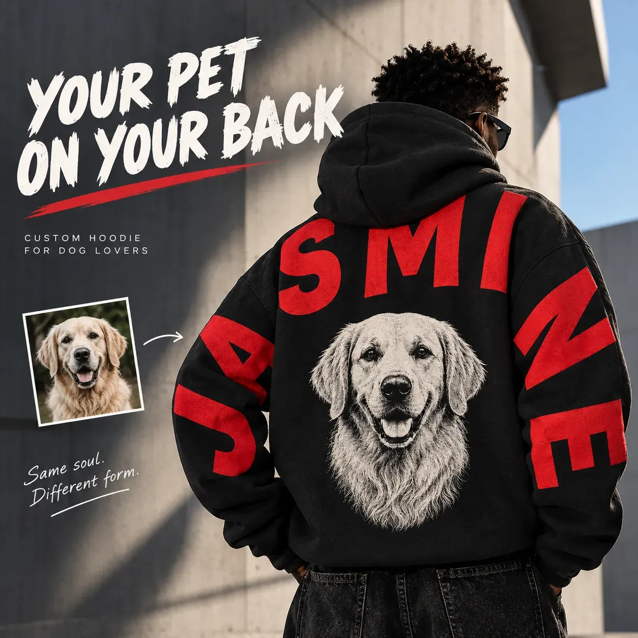 Custom Pet Portrait Sweatshirt with Solid Big Back Name, Personalized Dog Mom Hoodie