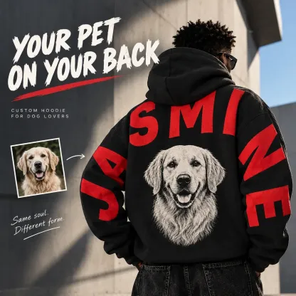 Custom Pet Portrait Sweatshirt with Solid Big Back Name, Personalized Dog Mom Hoodie