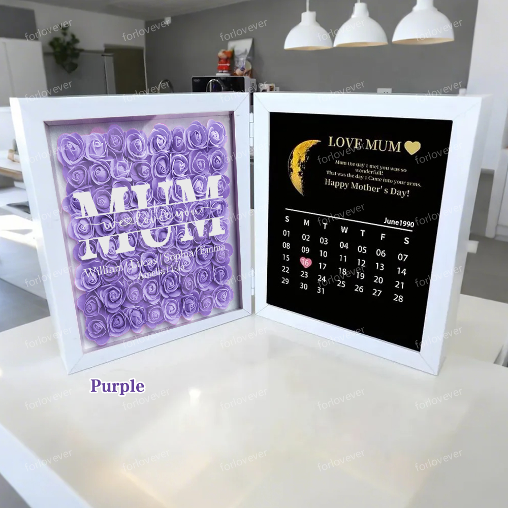 NANA Mum We Love You With REAL MOON PHASE Anniversary Calendar - Personalized Flower Shadow Box-forlovever