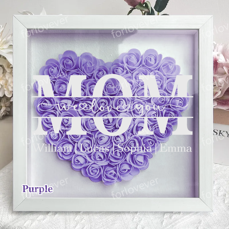 Mom/Grandma We Love You - Personalized Heart Shaped Flower Shadow Box-forlovever