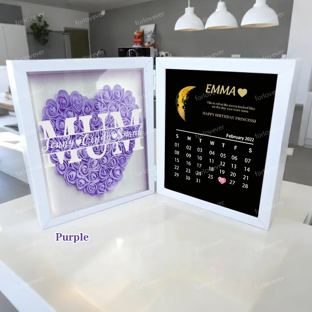 (Mum&Grandmum With Name) With REAL MOON PHASE Anniversary Calendar Custom flower frame-forlovever