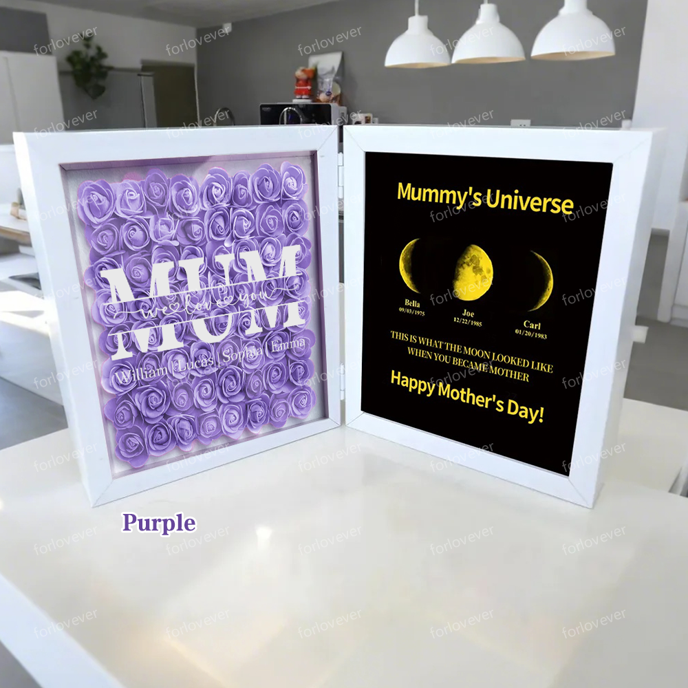 Mum We Love You With REAL MOON PHASE Anniversary Calendar - Mummy's Universe Personalized Square Shape Flower Shadow Box-forlovever