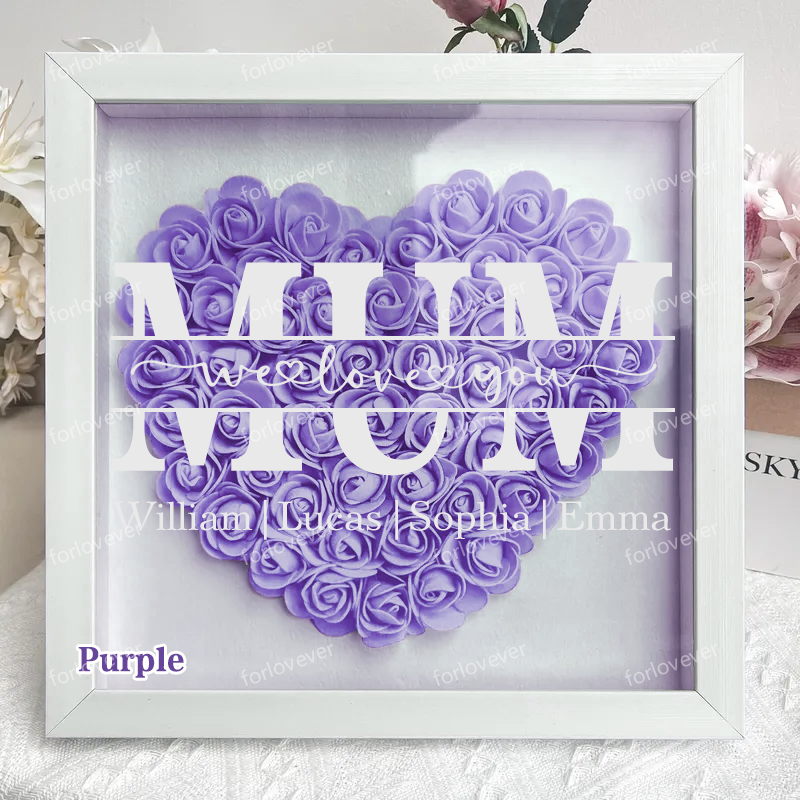 Mom/Grandma We Love You - Personalized Heart Shaped Flower Shadow Box-forlovever
