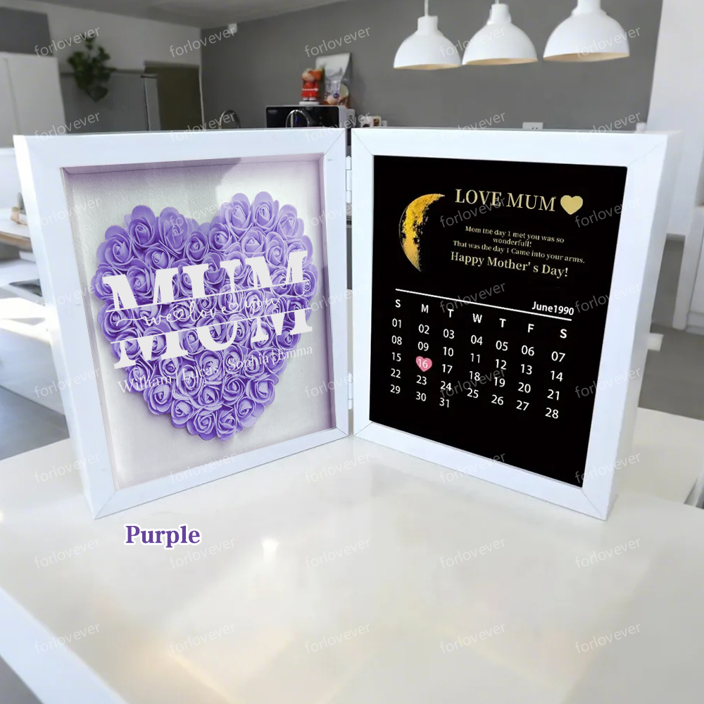 Mum We Love You With REAL MOON PHASE Anniversary Calendar - Personalized Flower Shadow Box-forlovever