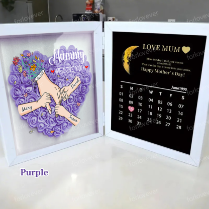 Mum We Love You With REAL MOON PHASE Anniversary Calendar - Personalised Mum & Grandma Flower Shadow Box with Names-forlovever