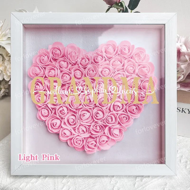 Mothers Gift for Her, Name Flower Heart Shadow Box, Custom Rose Frame, Custom Frame for Mom, Gift for Mom and Grandma Nana,Roses Shadowbox-forlovever