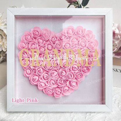 Mothers Gift for Her, Name Flower Heart Shadow Box, Custom Rose Frame, Custom Frame for Mom, Gift for Mom and Grandma Nana,Roses Shadowbox-forlovever
