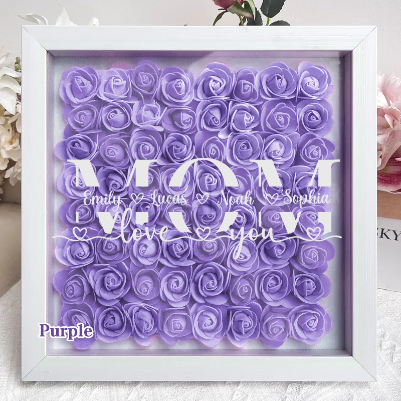 MOM-Love you- Personalized Flower Shadow Box Custom Name & Text Square Rose Frame Decorations Mother's Day Gift-forlovever